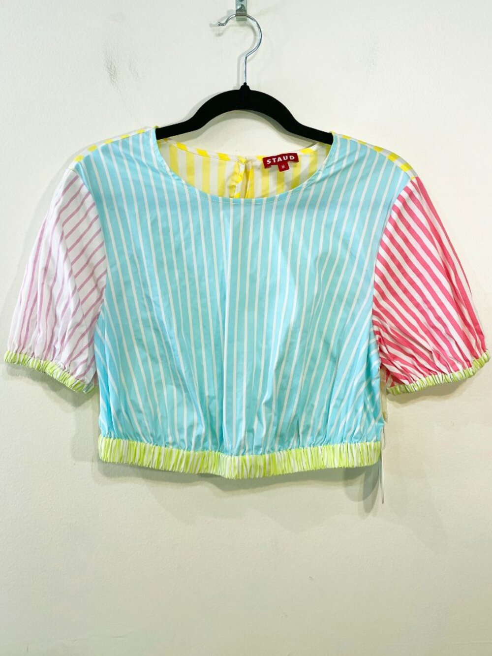 New Staud Athena Stretch Cotton Colorblock Stripe Crop Top Medium $225 - Picture 2 of 7